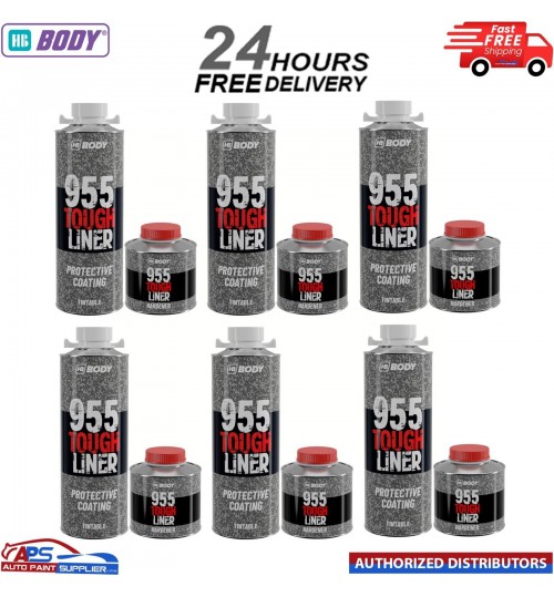 6x HB BODY 955 TOUGH BED LINER COATING 1 BOTTLE KIT WITH HARDENER - TINTABLE